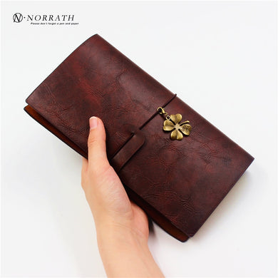 NORRATH Vintage Leather Notebook Journal w/ 4 Leaf Clover Charm